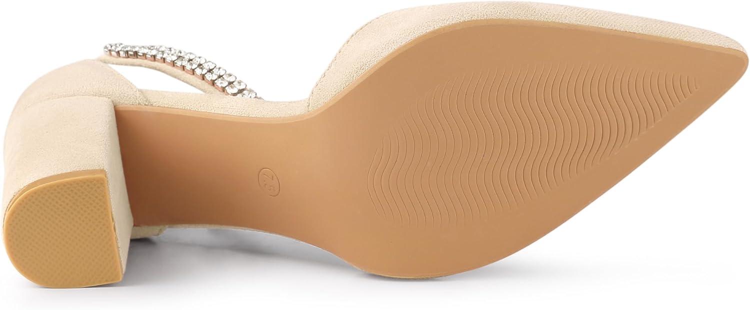 imageAllegra K Womens Pointed Toe Rhinestone Ankle Strap Chunky Heels PumpsBeige