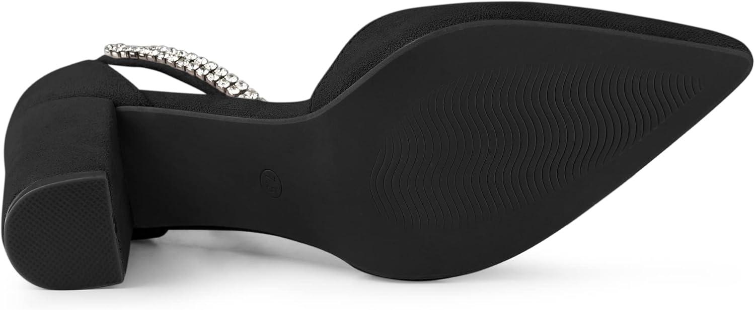 imageAllegra K Womens Pointed Toe Rhinestone Ankle Strap Chunky Heels PumpsBlack