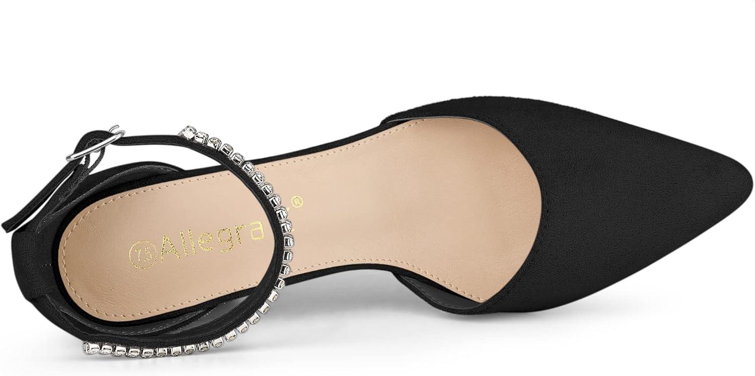 imageAllegra K Womens Pointed Toe Rhinestone Ankle Strap Chunky Heels PumpsBlack