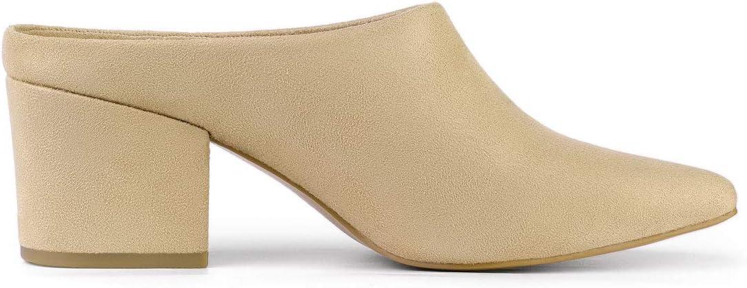 imageAllegra K Womens Pointed Toe Slip on Block Heel Slide MulesBeige