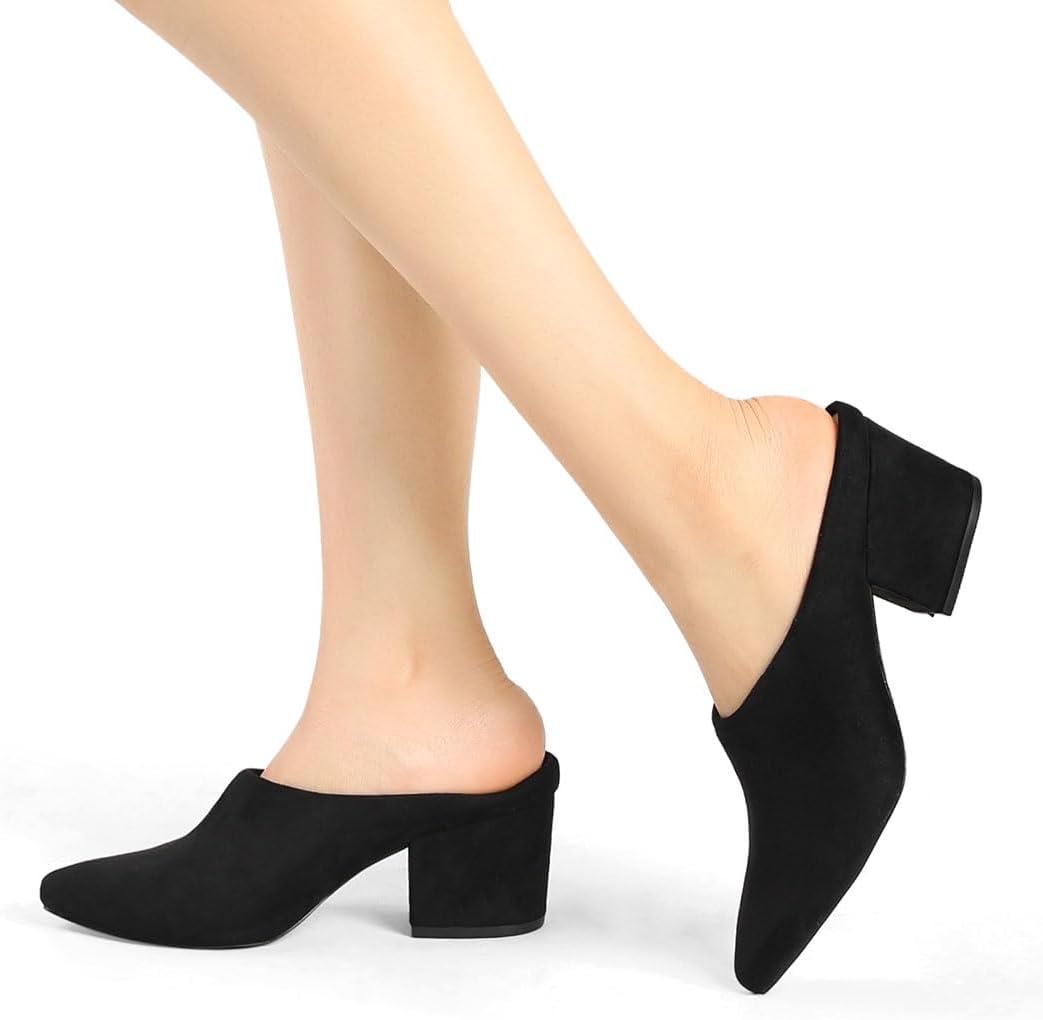 imageAllegra K Womens Pointed Toe Slip on Block Heel Slide MulesBlack