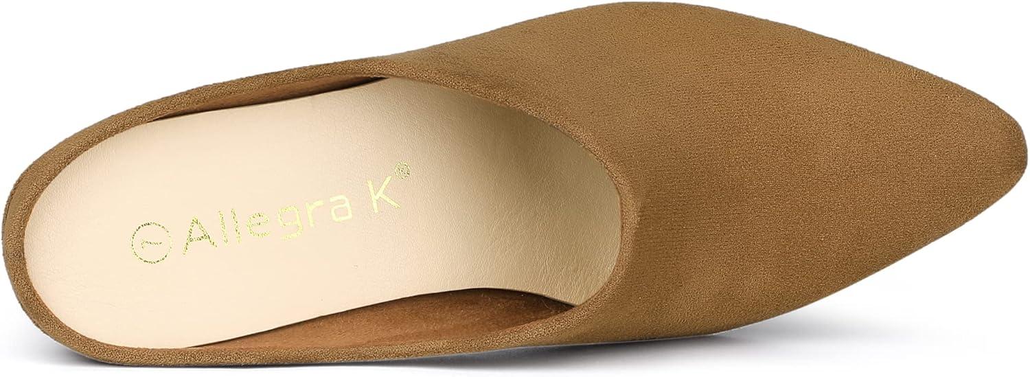imageAllegra K Womens Pointed Toe Slip on Block Heel Slide MulesBrown