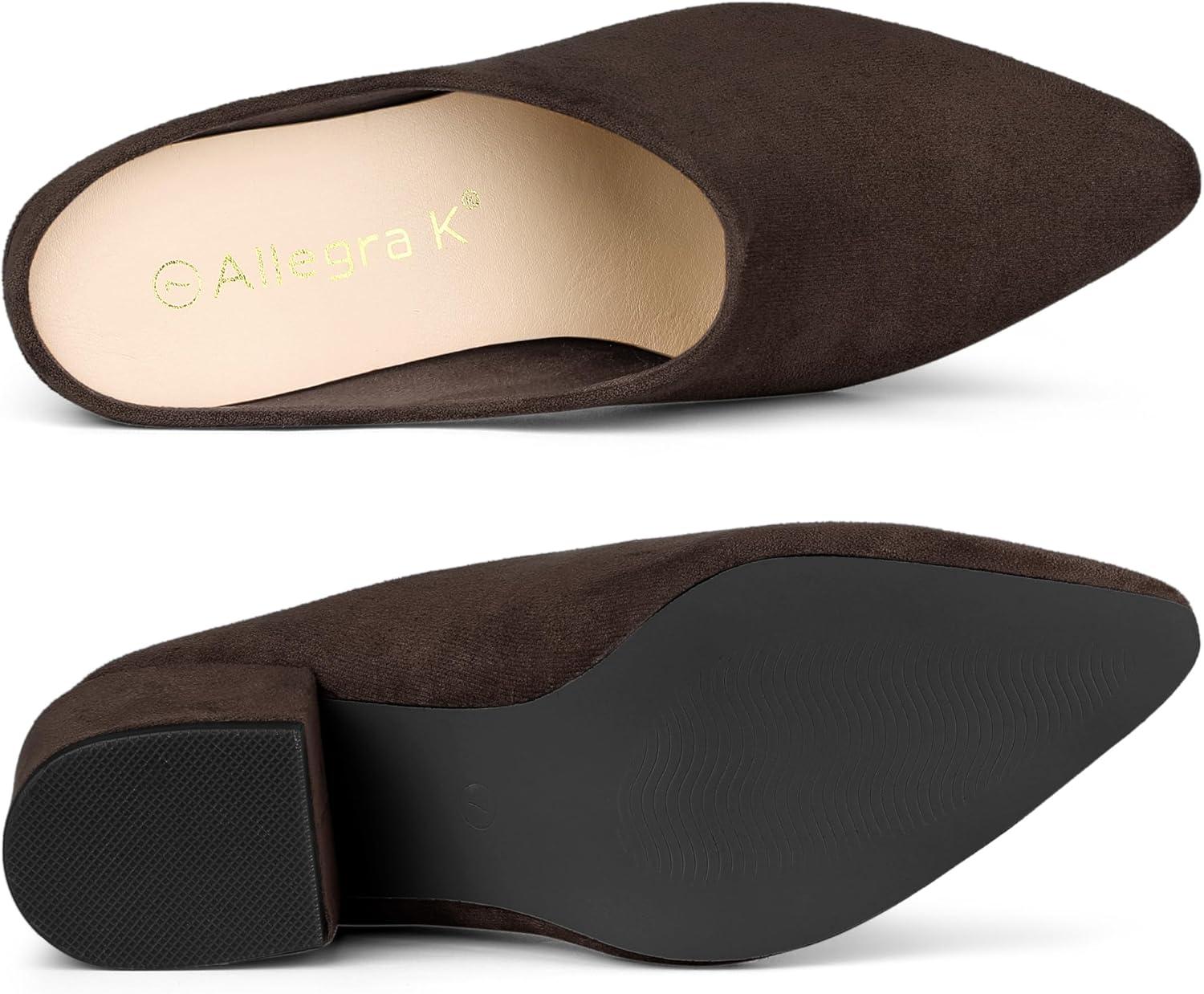 imageAllegra K Womens Pointed Toe Slip on Block Heel Slide MulesCoffee