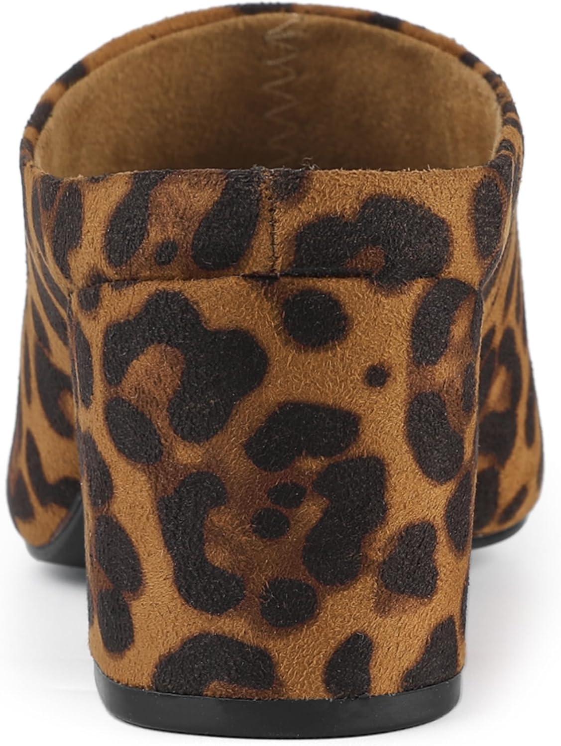 imageAllegra K Womens Pointed Toe Slip on Block Heel Slide MulesLeopard