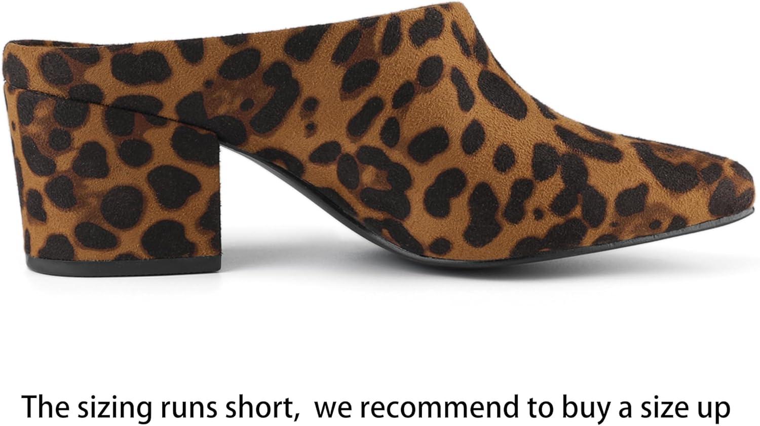 imageAllegra K Womens Pointed Toe Slip on Block Heel Slide MulesLeopard