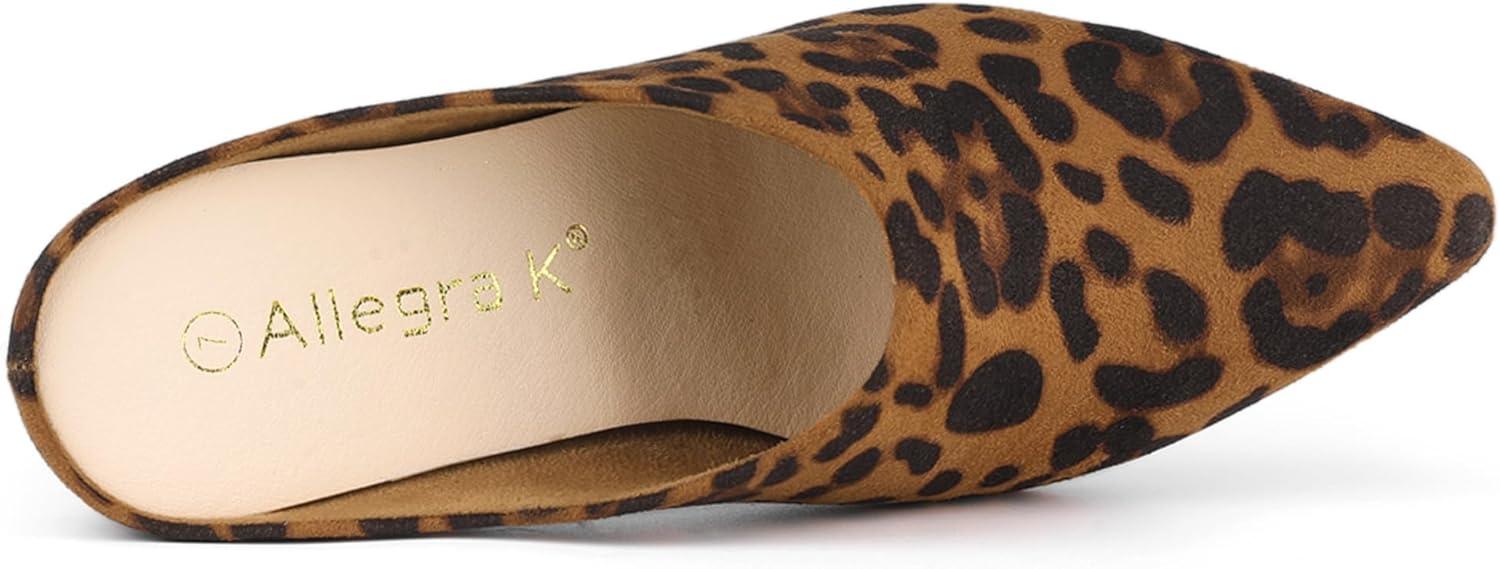 imageAllegra K Womens Pointed Toe Slip on Block Heel Slide MulesLeopard