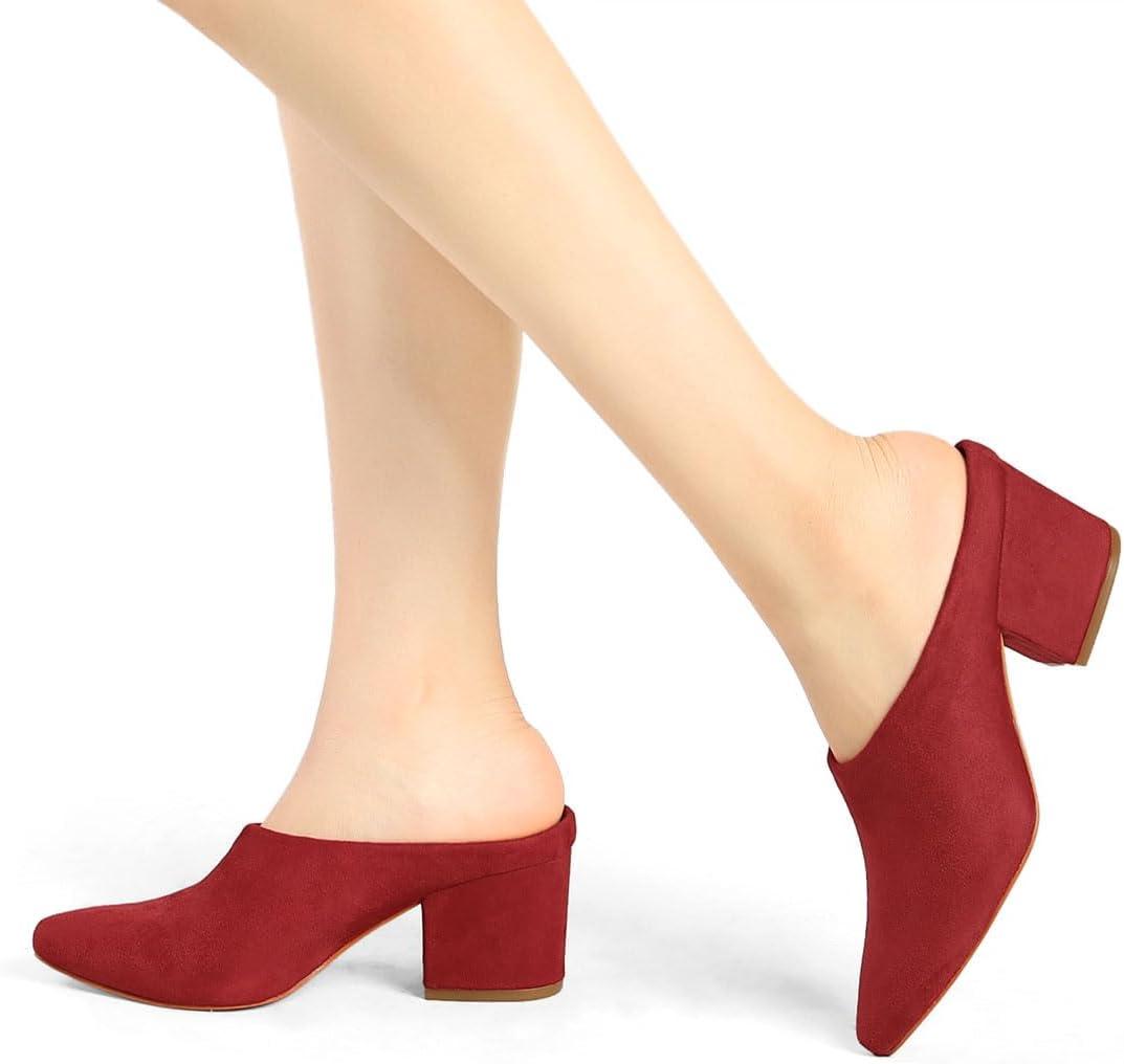 imageAllegra K Womens Pointed Toe Slip on Block Heel Slide MulesRed