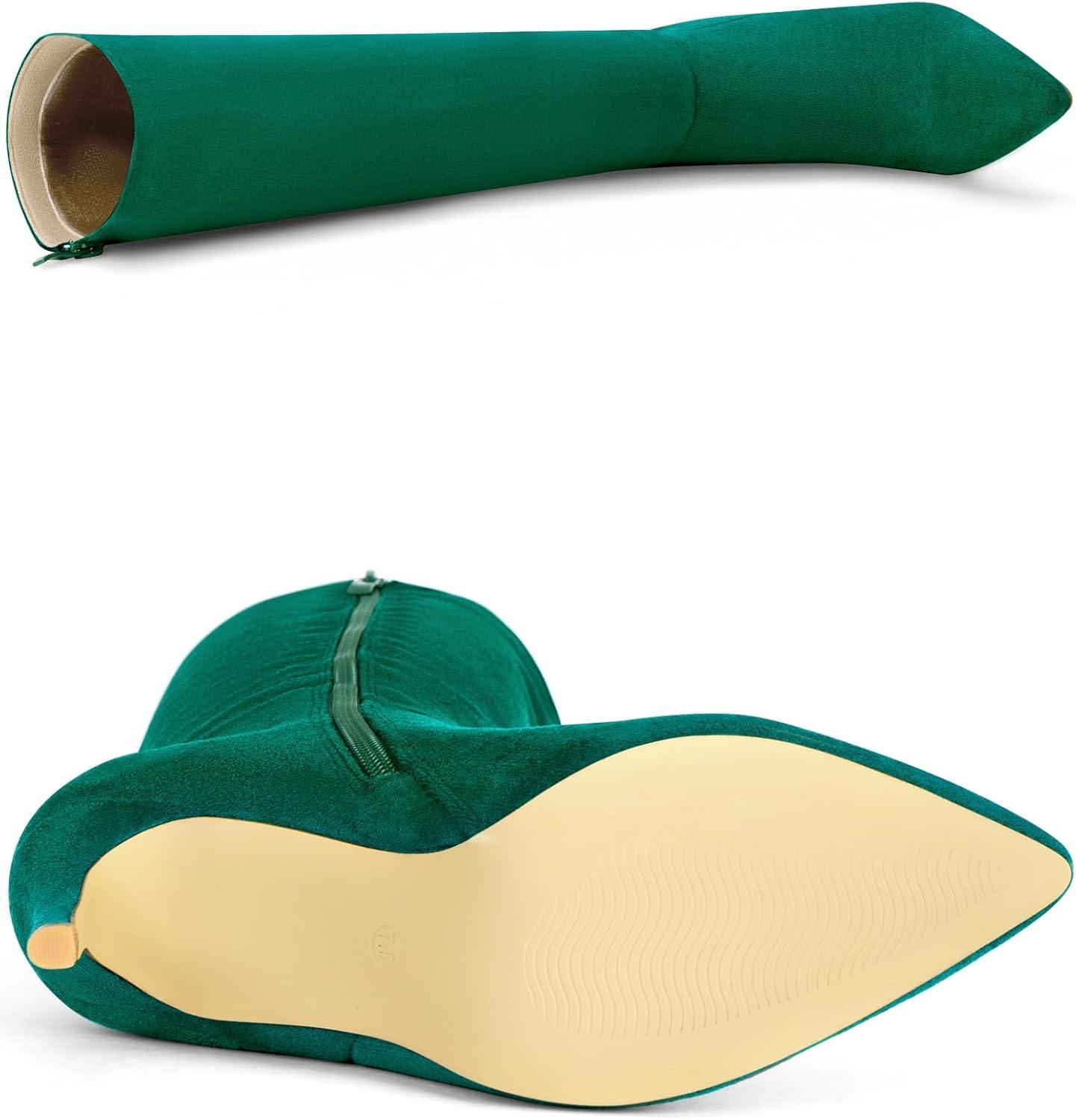 imageAllegra K Womens Pointed Toe Stiletto Heels Knee High BootGreen