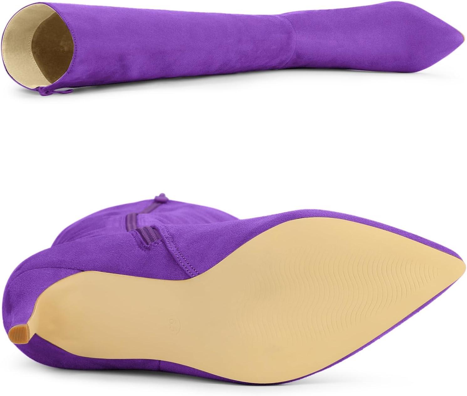 imageAllegra K Womens Pointed Toe Stiletto Heels Knee High BootPurple