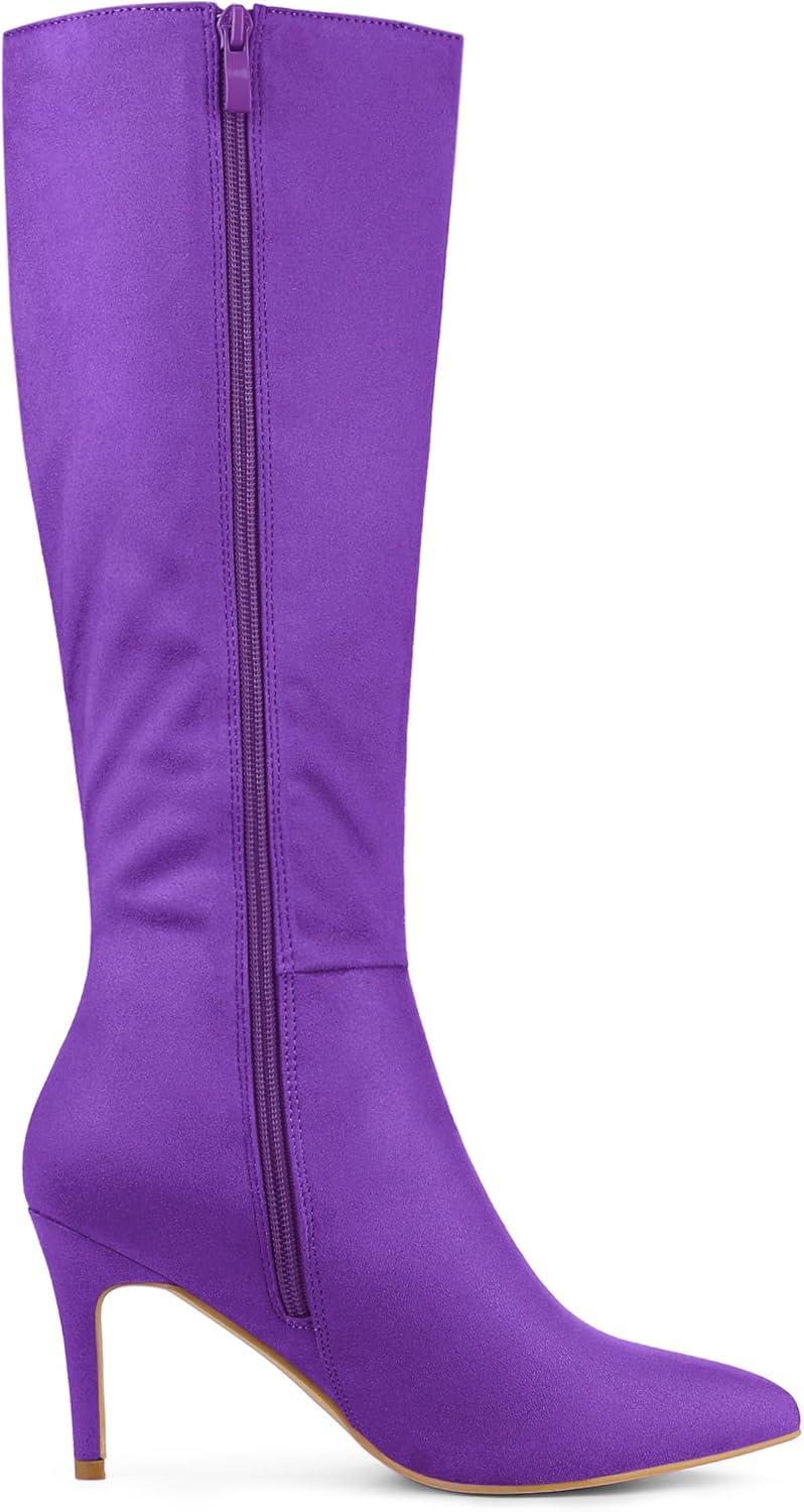 imageAllegra K Womens Pointed Toe Stiletto Heels Knee High BootPurple