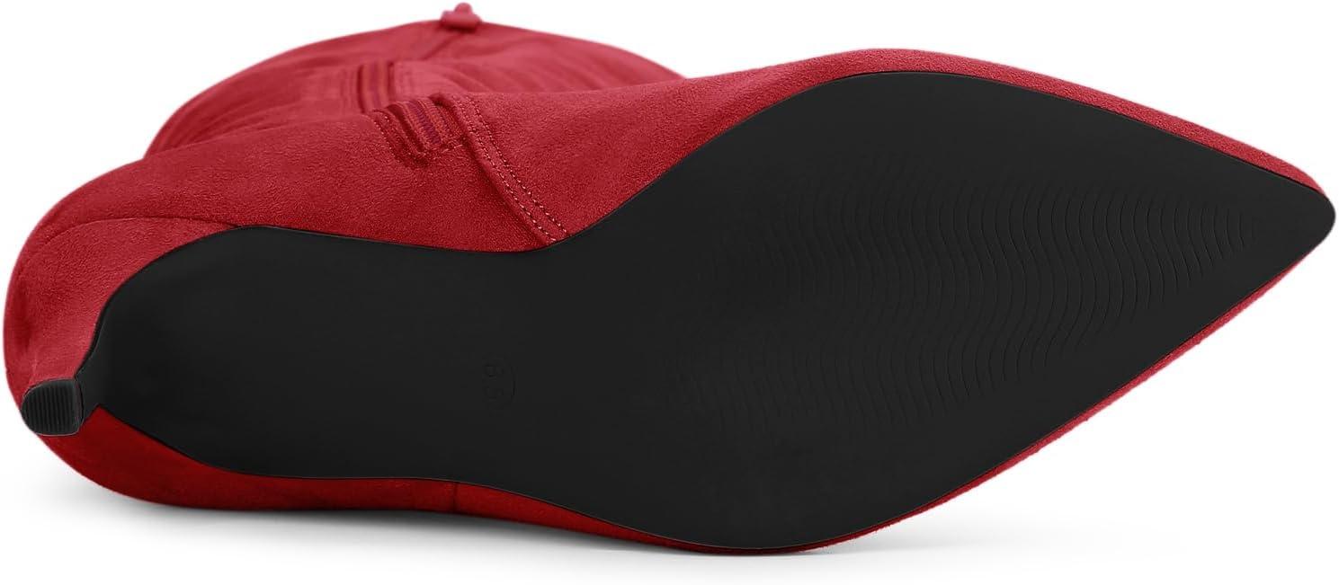 imageAllegra K Womens Pointed Toe Stiletto Heels Knee High BootRed