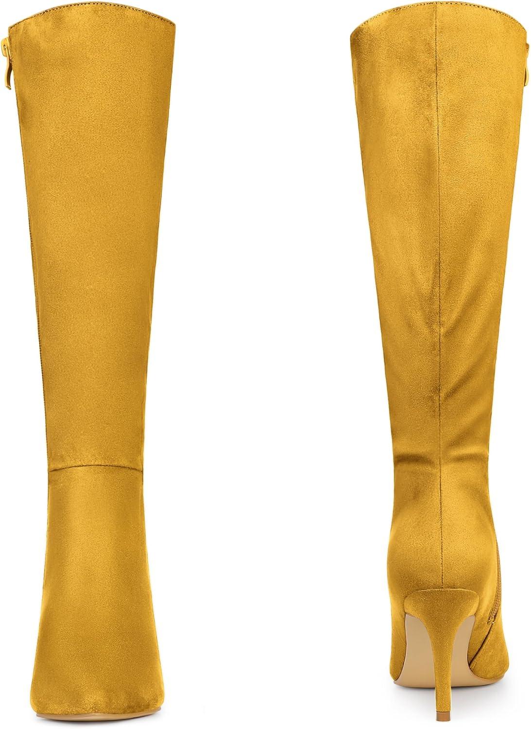 imageAllegra K Womens Pointed Toe Stiletto Heels Knee High BootYellow