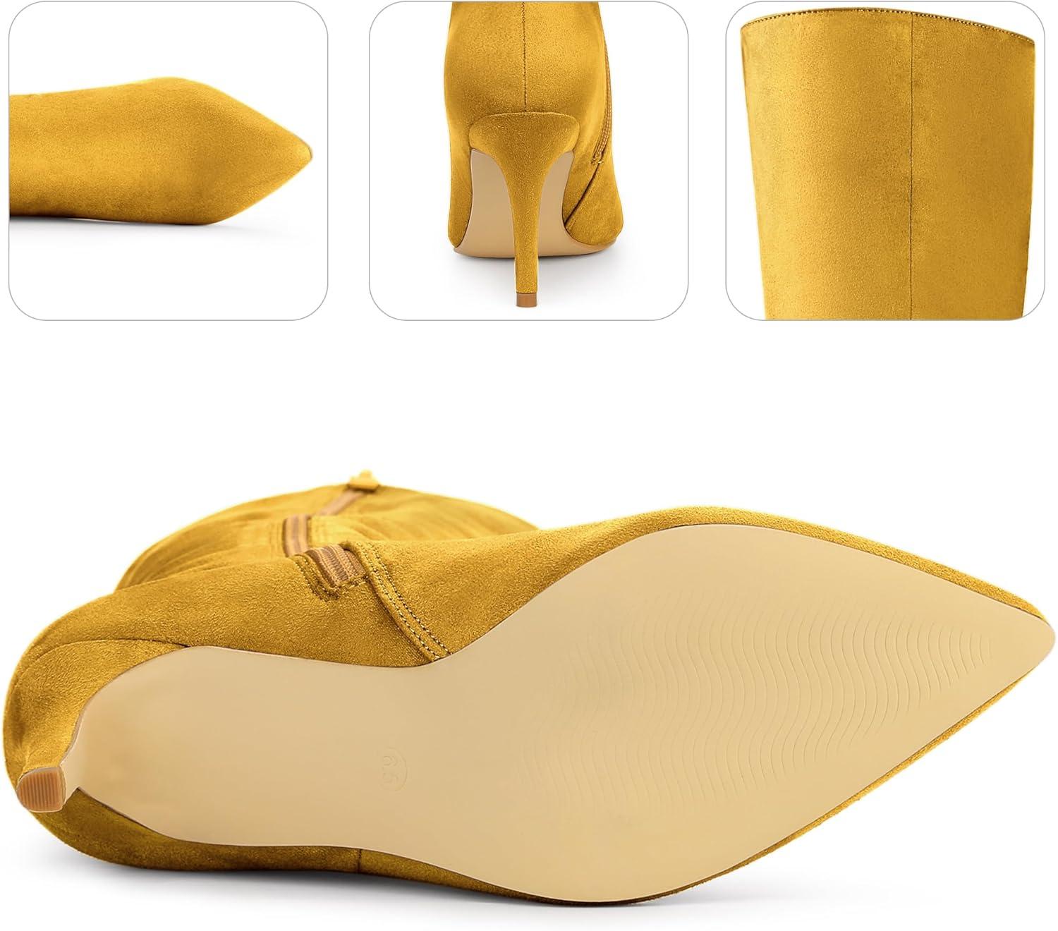 imageAllegra K Womens Pointed Toe Stiletto Heels Knee High BootYellow