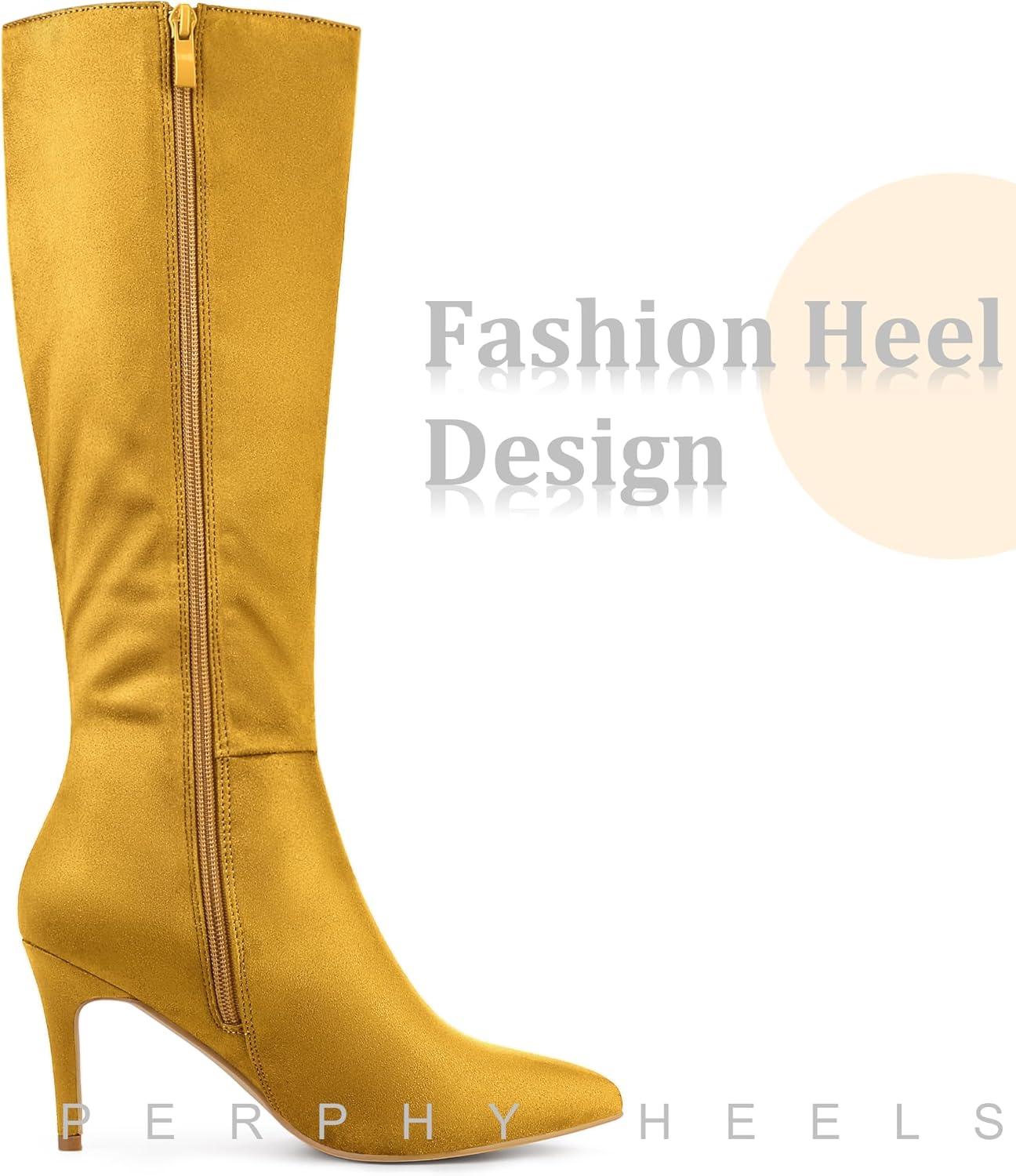 imageAllegra K Womens Pointed Toe Stiletto Heels Knee High BootYellow