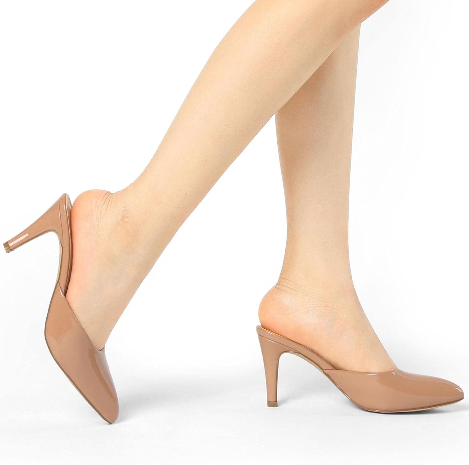 imageAllegra K Womens Pointed Toe Stiletto Heels Slide MulesNude