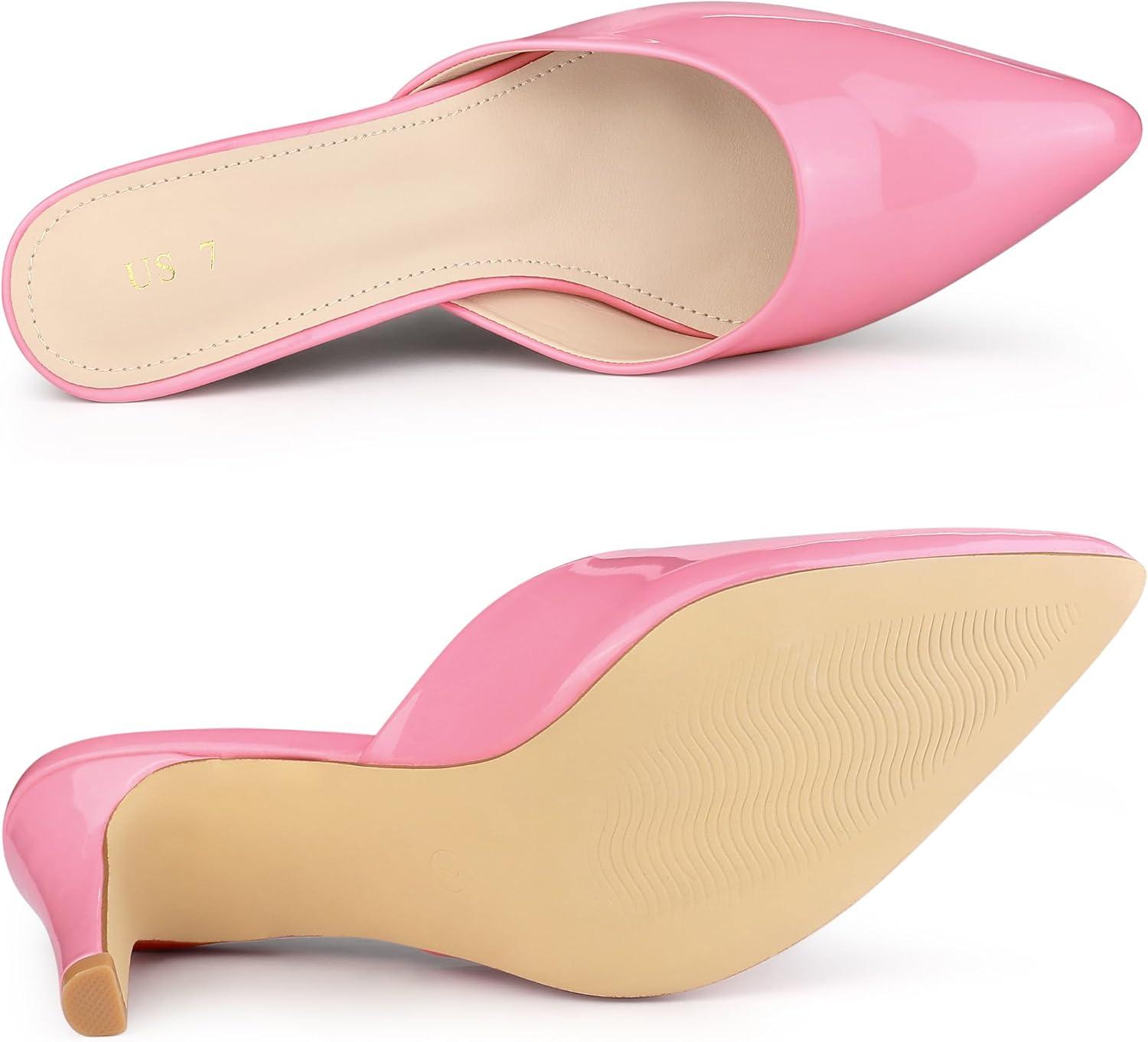 imageAllegra K Womens Pointed Toe Stiletto Heels Slide MulesPink