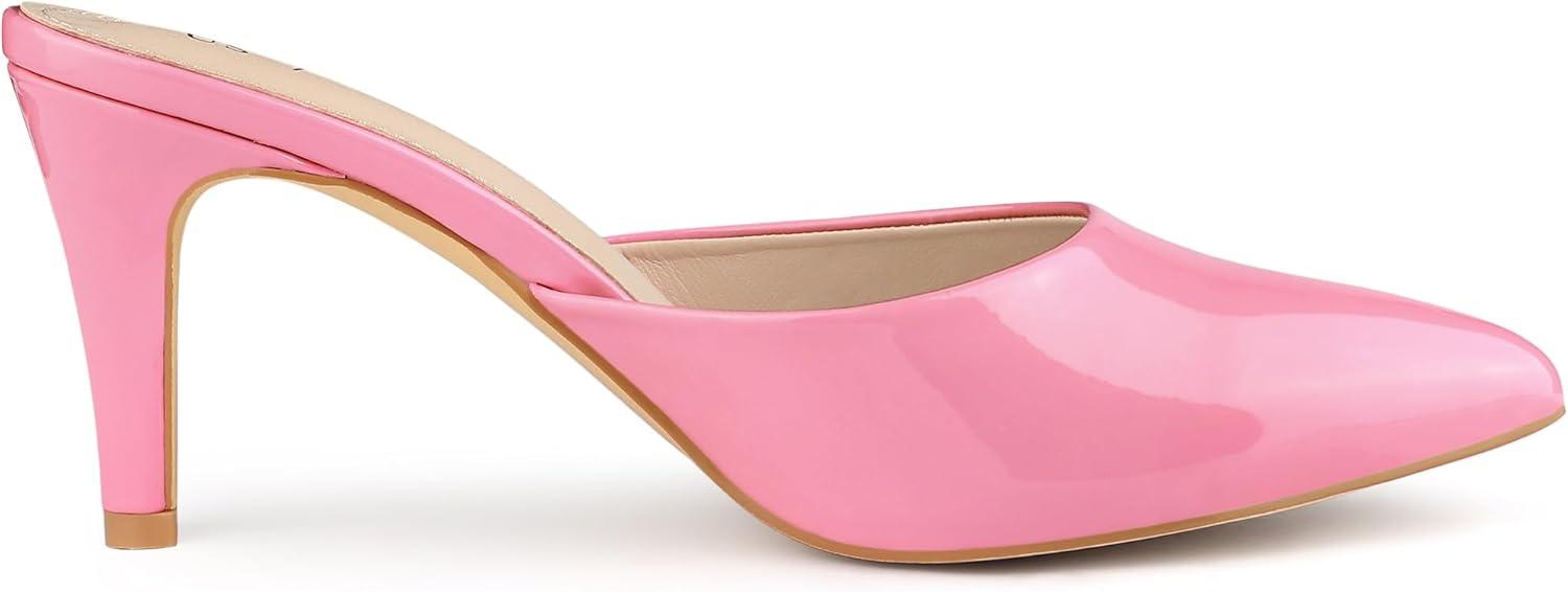 imageAllegra K Womens Pointed Toe Stiletto Heels Slide MulesPink