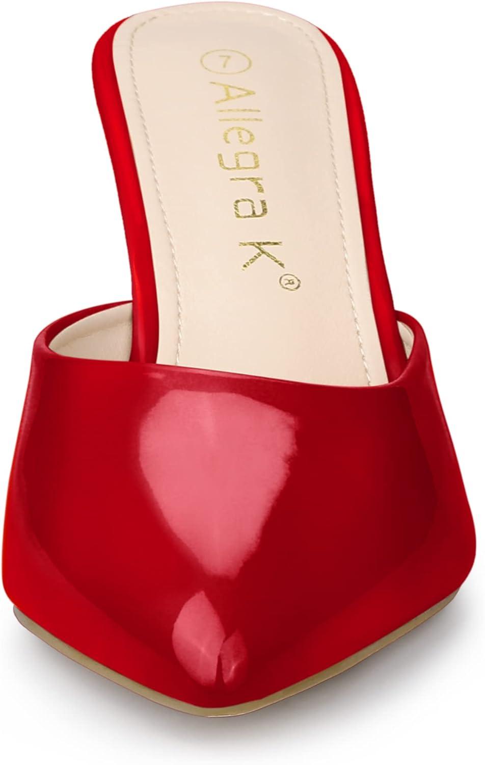 imageAllegra K Womens Pointed Toe Stiletto Heels Slide MulesRed
