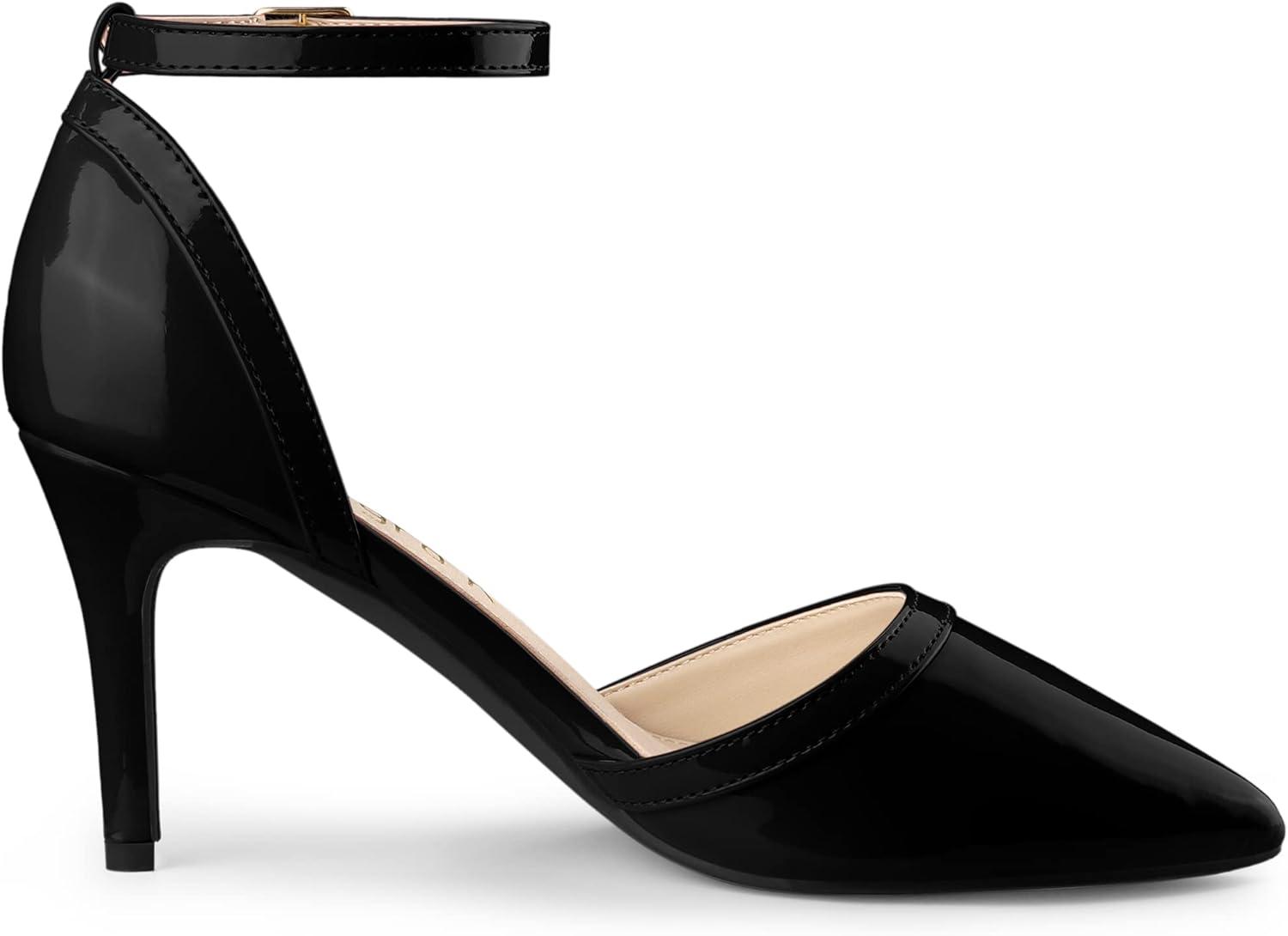 imageAllegra K Womens Pointed Toe Stiletto High Heel Pumps Ankle Strap Wedding Bridal Evening Party Dress ShoesBlack