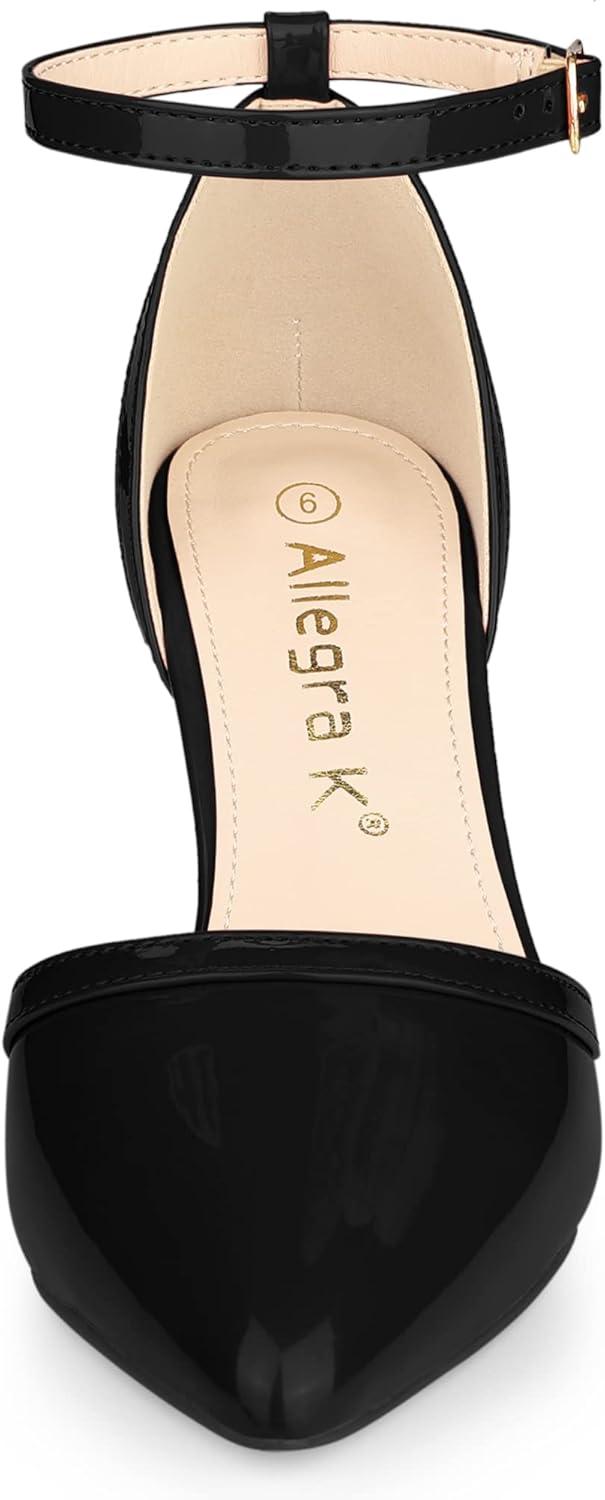 imageAllegra K Womens Pointed Toe Stiletto High Heel Pumps Ankle Strap Wedding Bridal Evening Party Dress ShoesBlack