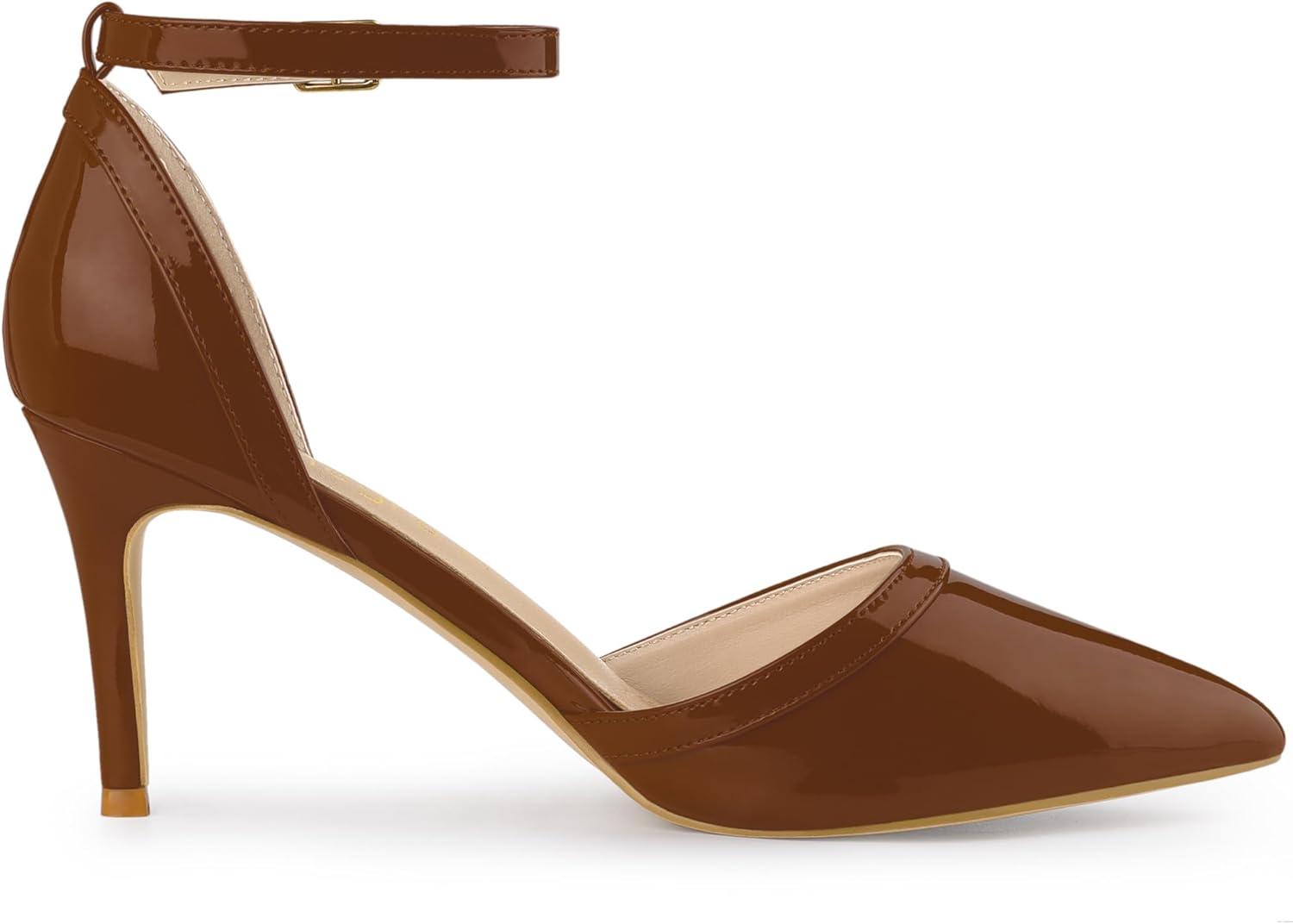 imageAllegra K Womens Pointed Toe Stiletto High Heel Pumps Ankle Strap Wedding Bridal Evening Party Dress ShoesBrown