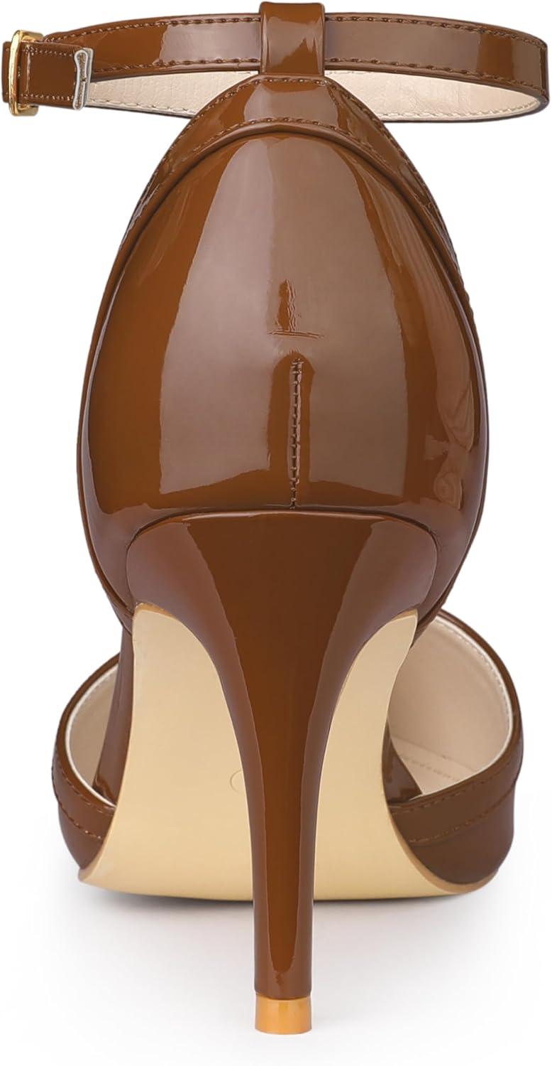 imageAllegra K Womens Pointed Toe Stiletto High Heel Pumps Ankle Strap Wedding Bridal Evening Party Dress ShoesBrown