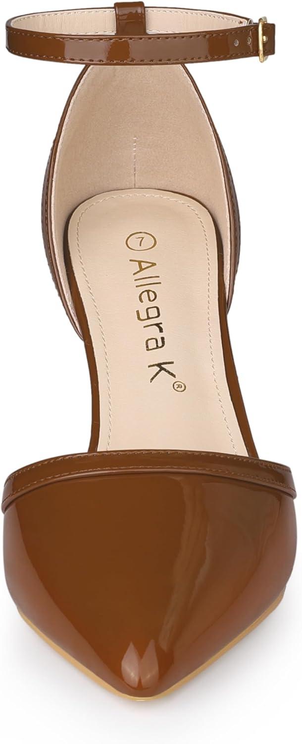 imageAllegra K Womens Pointed Toe Stiletto High Heel Pumps Ankle Strap Wedding Bridal Evening Party Dress ShoesBrown