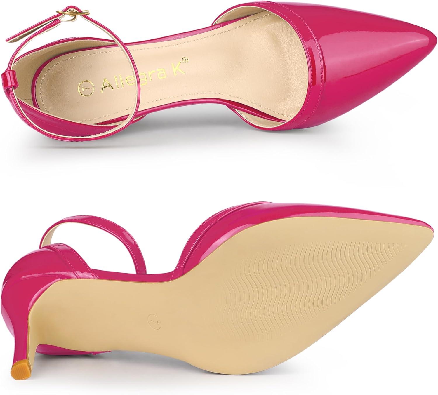 imageAllegra K Womens Pointed Toe Stiletto High Heel Pumps Ankle Strap Wedding Bridal Evening Party Dress ShoesHot Pink