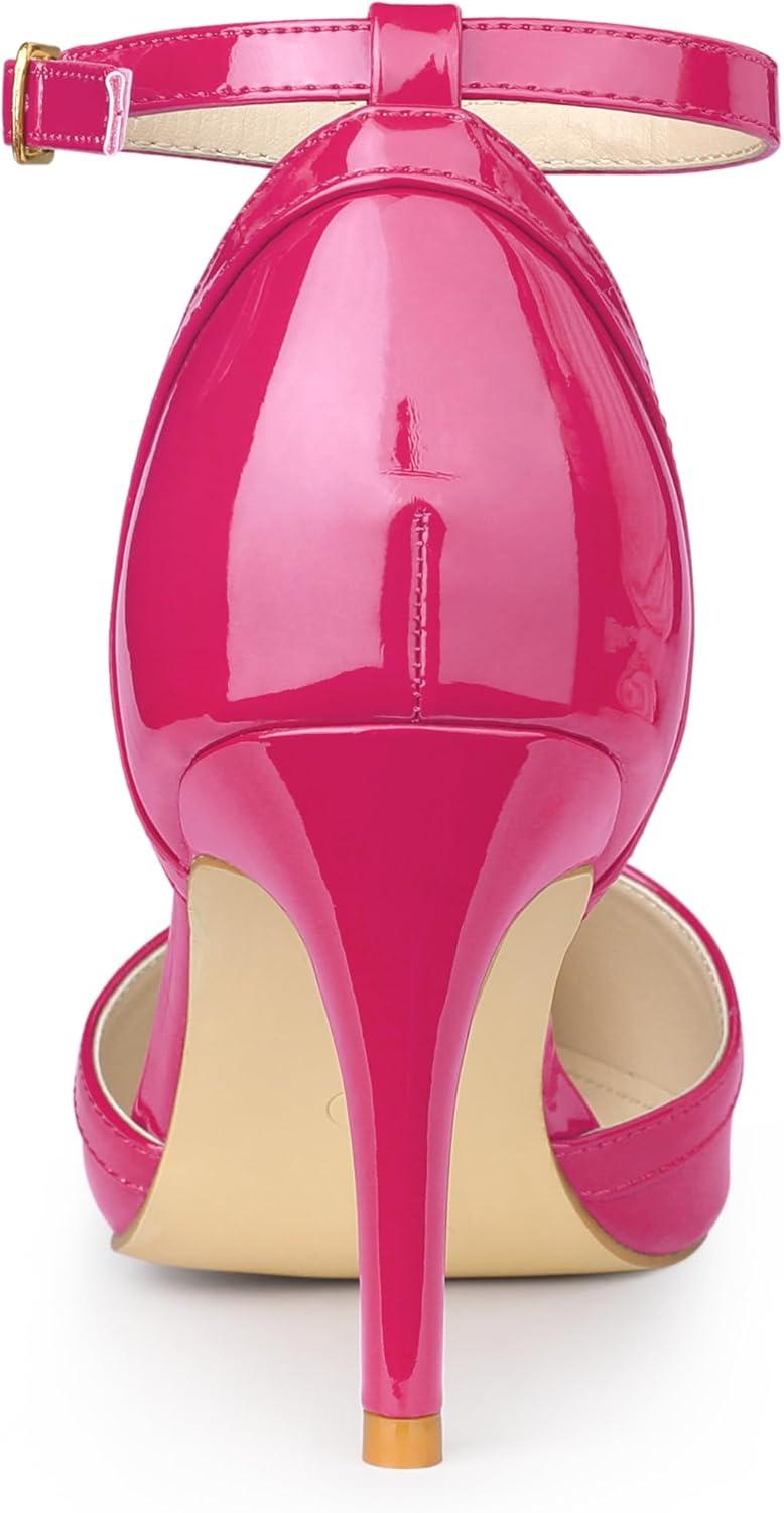 imageAllegra K Womens Pointed Toe Stiletto High Heel Pumps Ankle Strap Wedding Bridal Evening Party Dress ShoesHot Pink