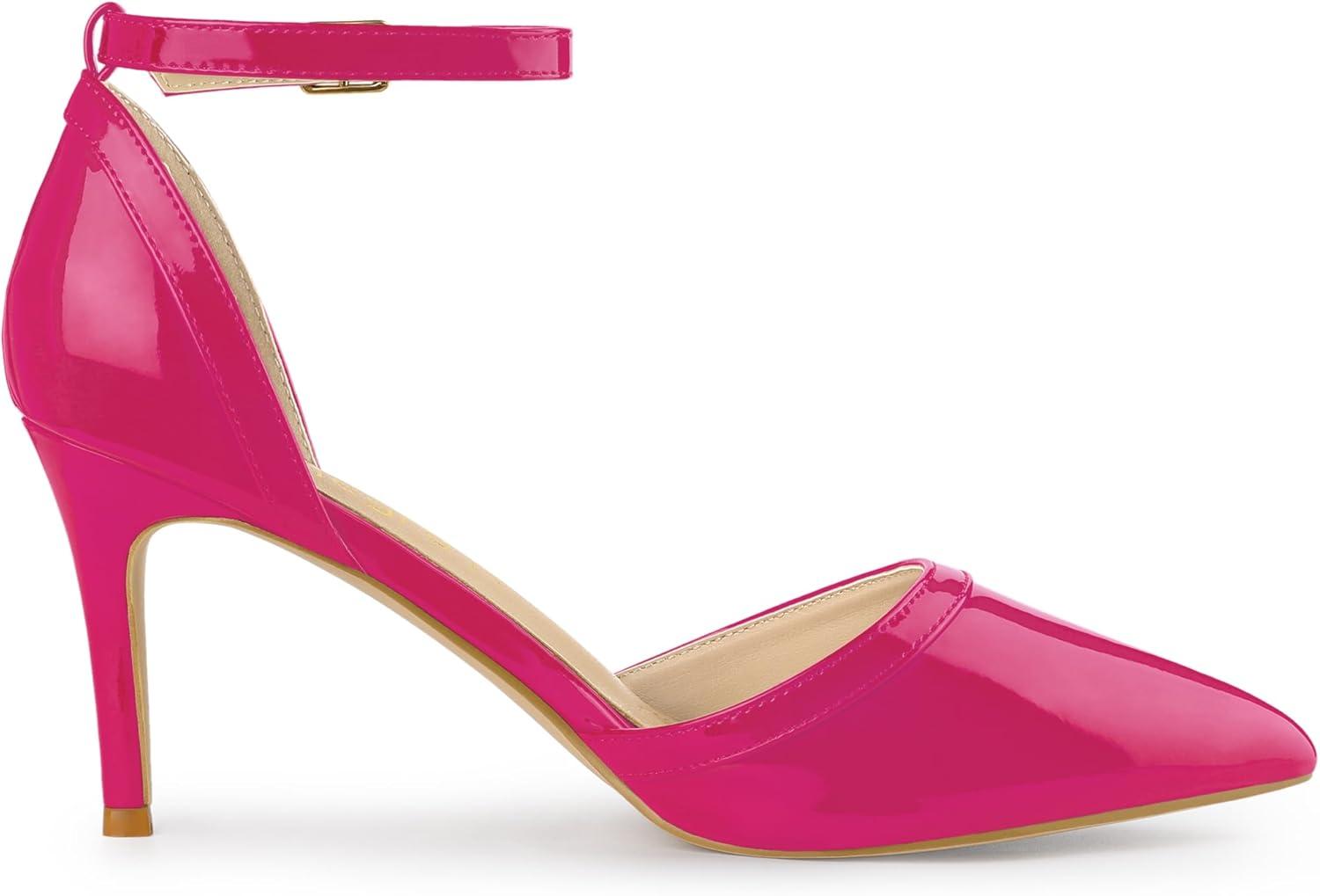 imageAllegra K Womens Pointed Toe Stiletto High Heel Pumps Ankle Strap Wedding Bridal Evening Party Dress ShoesHot Pink