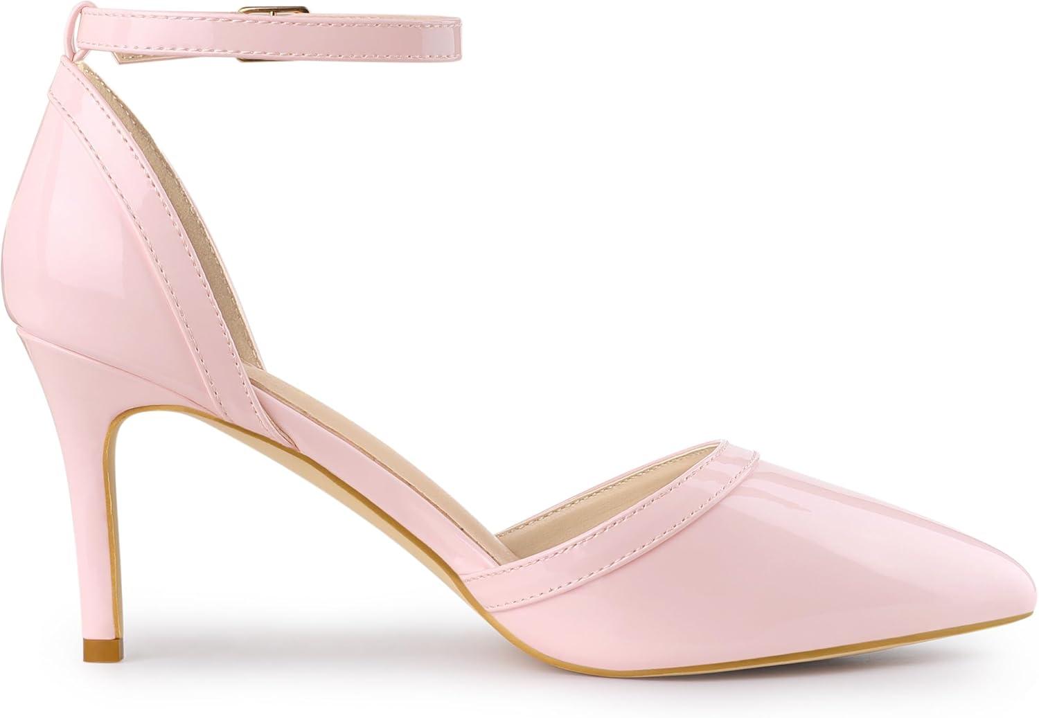 imageAllegra K Womens Pointed Toe Stiletto High Heel Pumps Ankle Strap Wedding Bridal Evening Party Dress ShoesPink