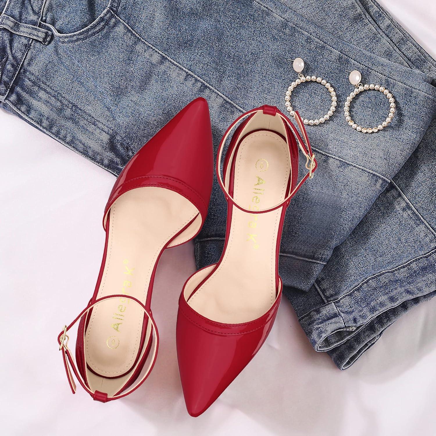 imageAllegra K Womens Pointed Toe Stiletto High Heel Pumps Ankle Strap Wedding Bridal Evening Party Dress ShoesRed