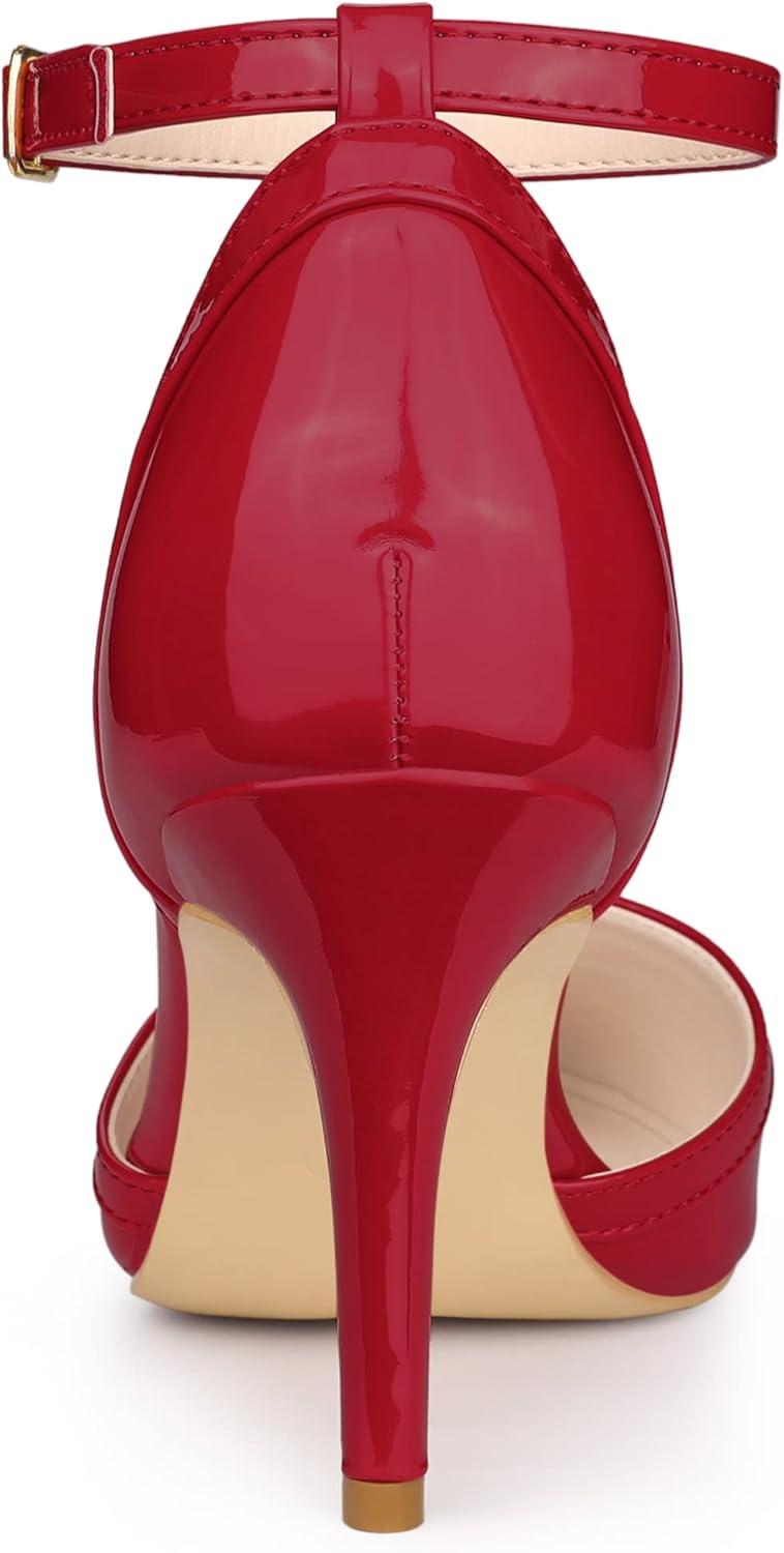 imageAllegra K Womens Pointed Toe Stiletto High Heel Pumps Ankle Strap Wedding Bridal Evening Party Dress ShoesRed