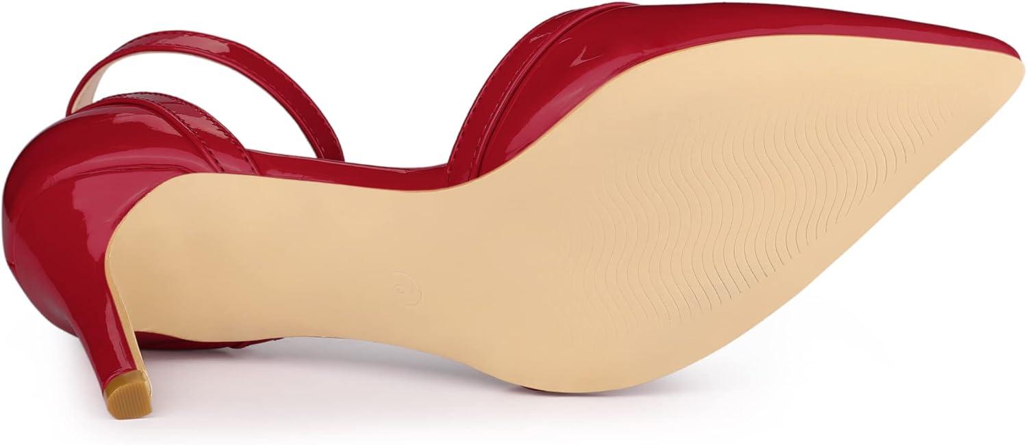 imageAllegra K Womens Pointed Toe Stiletto High Heel Pumps Ankle Strap Wedding Bridal Evening Party Dress ShoesRed