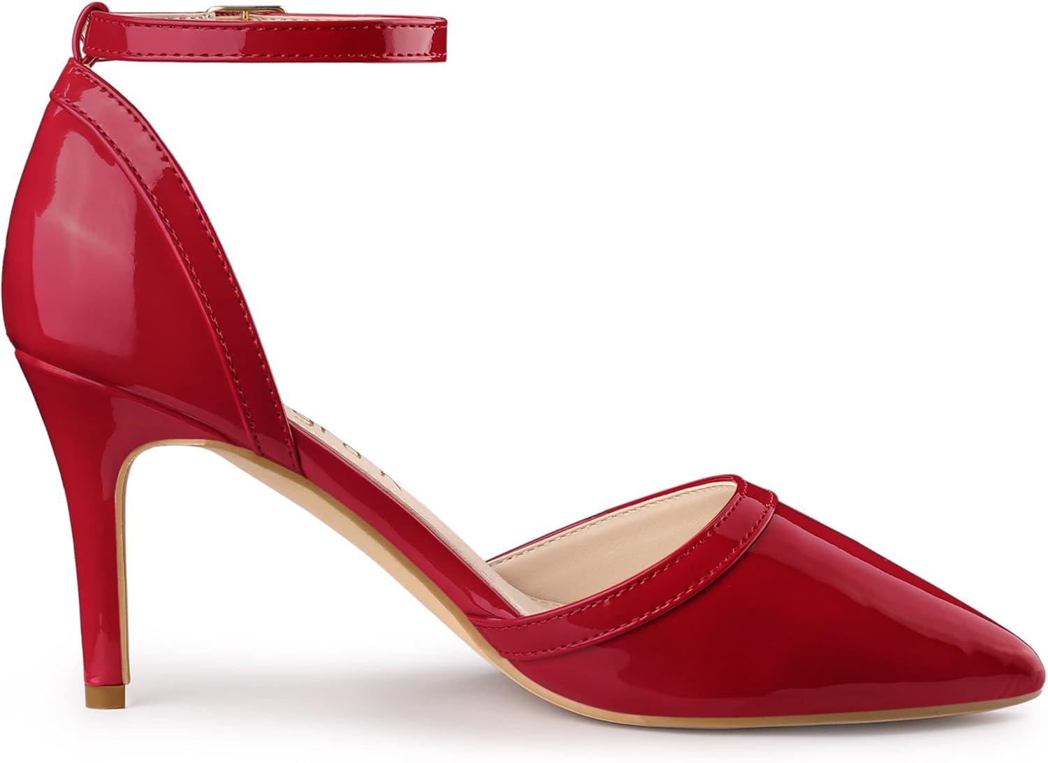 imageAllegra K Womens Pointed Toe Stiletto High Heel Pumps Ankle Strap Wedding Bridal Evening Party Dress ShoesRed