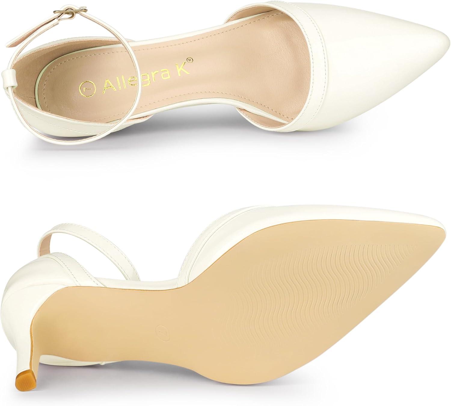 imageAllegra K Womens Pointed Toe Stiletto High Heel Pumps Ankle Strap Wedding Bridal Evening Party Dress ShoesWhite