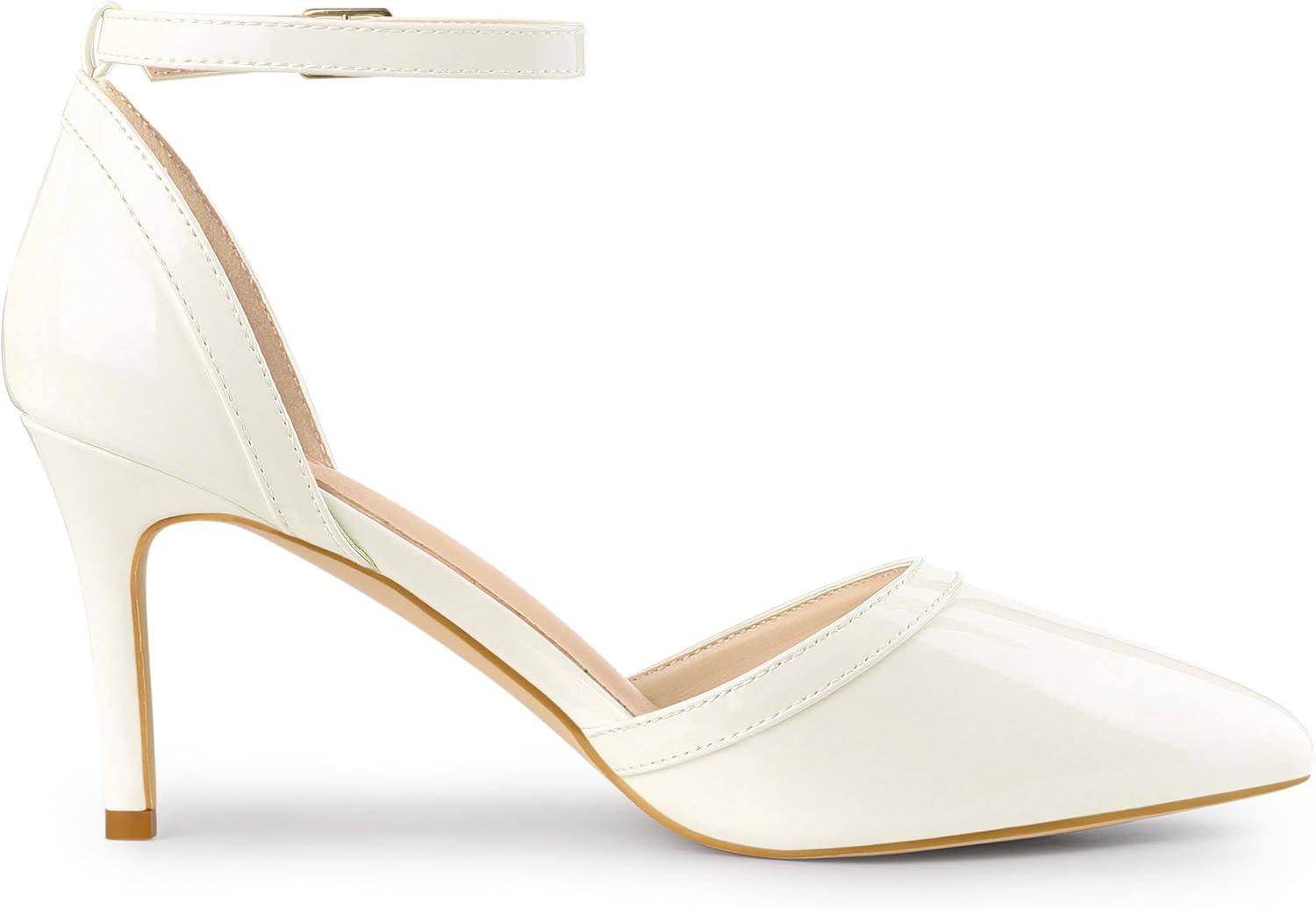 imageAllegra K Womens Pointed Toe Stiletto High Heel Pumps Ankle Strap Wedding Bridal Evening Party Dress ShoesWhite
