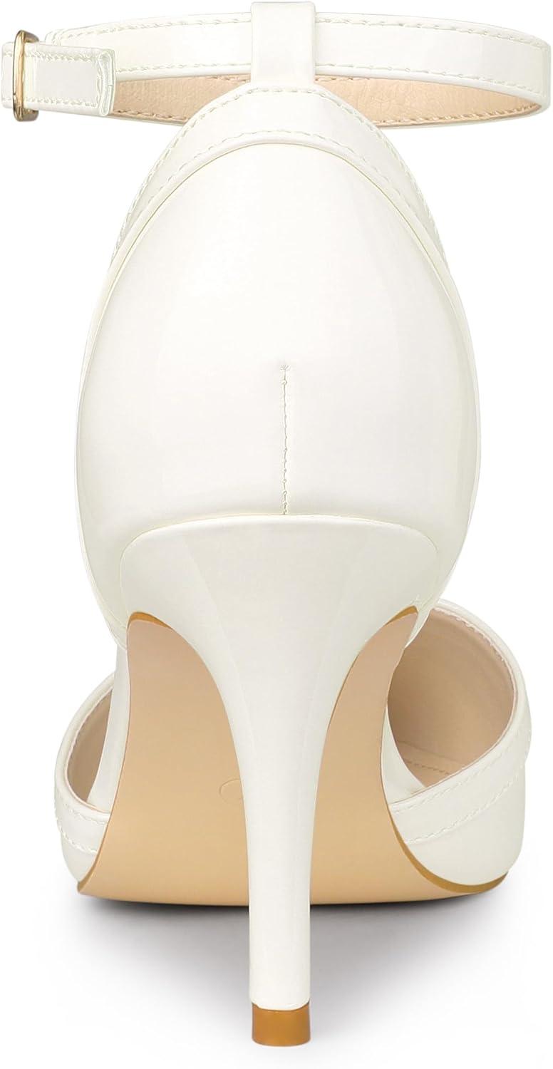 imageAllegra K Womens Pointed Toe Stiletto High Heel Pumps Ankle Strap Wedding Bridal Evening Party Dress ShoesWhite