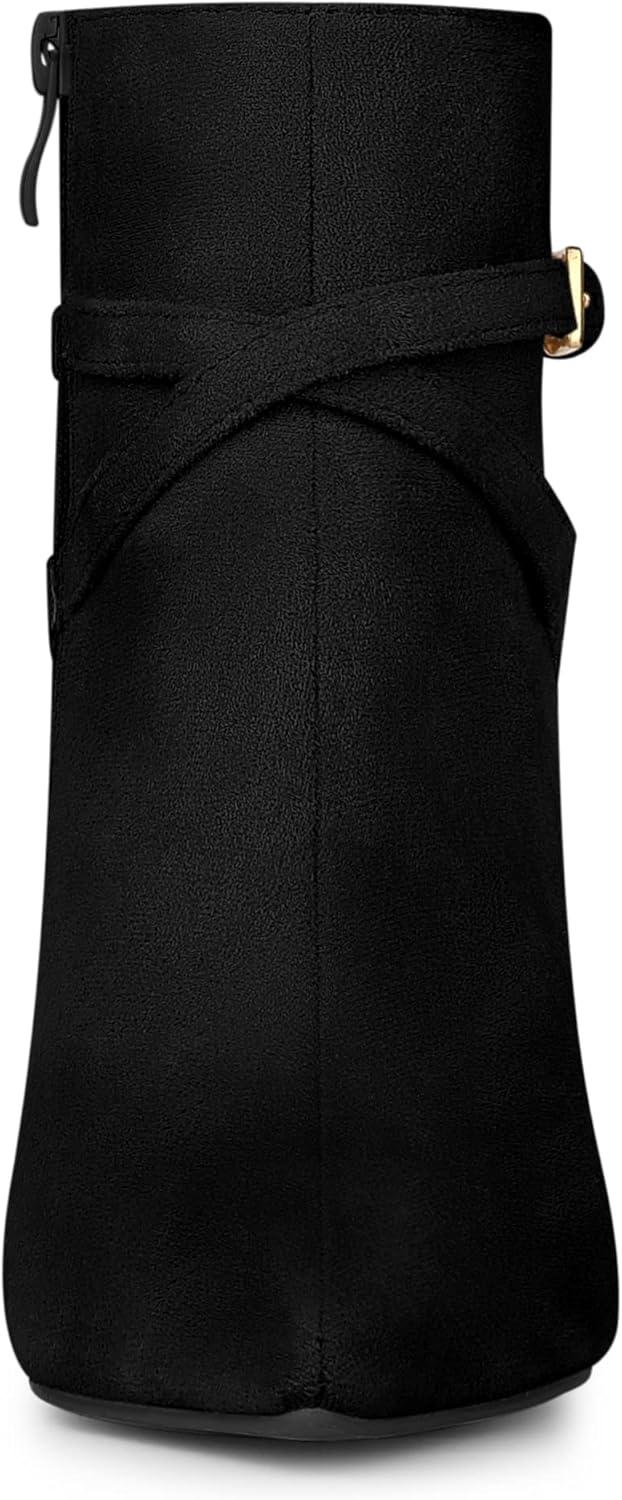 imageAllegra K Womens Pointy Toe Buckle Cross Straps Stiletto Heel Ankle BootsBlack