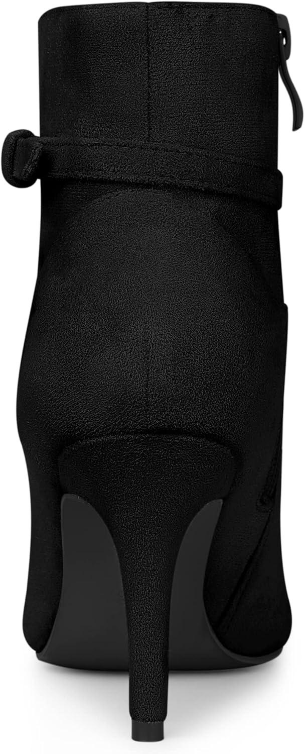 imageAllegra K Womens Pointy Toe Buckle Cross Straps Stiletto Heel Ankle BootsBlack