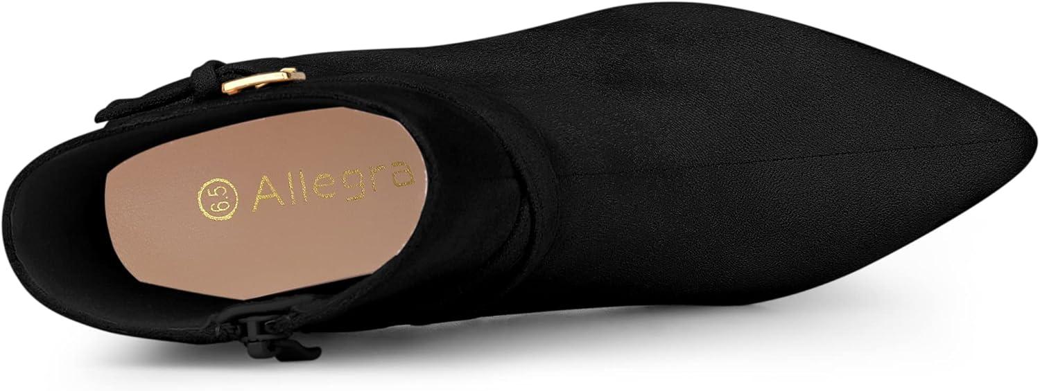 imageAllegra K Womens Pointy Toe Buckle Cross Straps Stiletto Heel Ankle BootsBlack