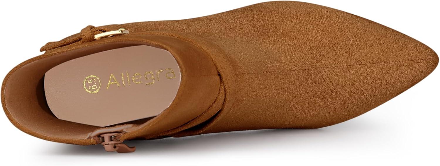 imageAllegra K Womens Pointy Toe Buckle Cross Straps Stiletto Heel Ankle BootsBrown