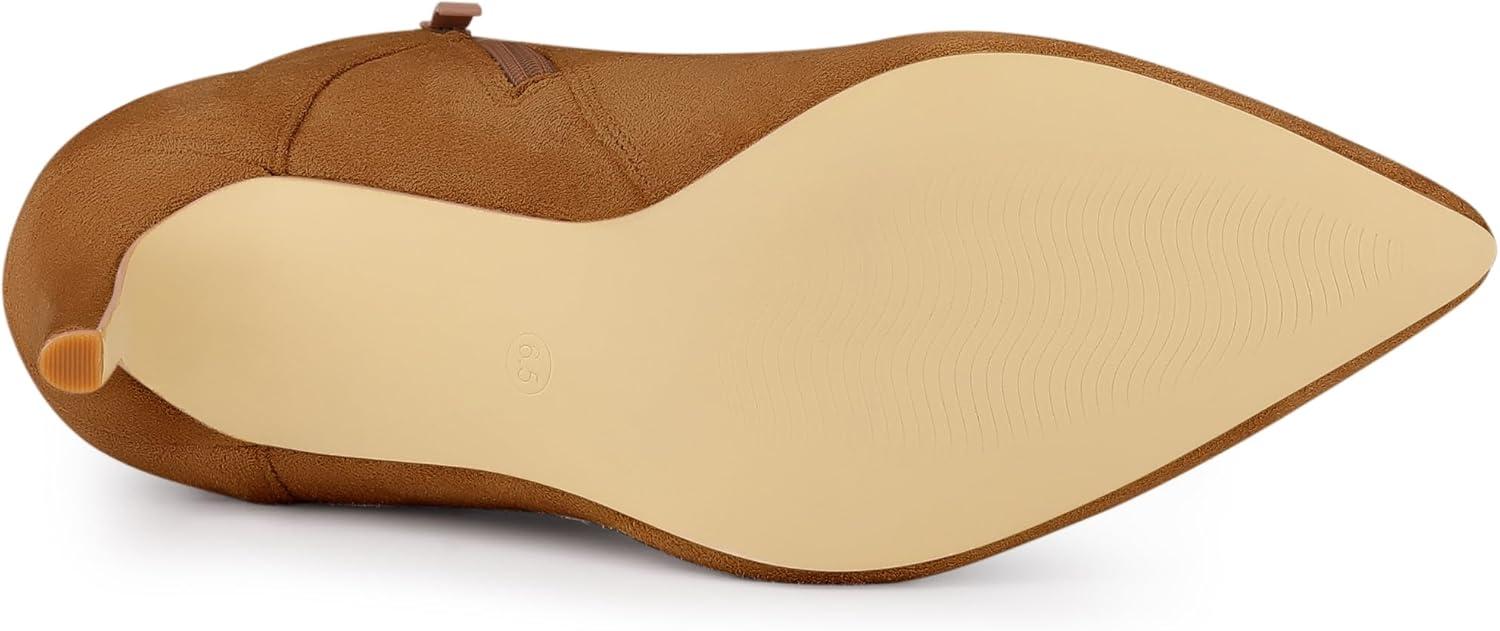 imageAllegra K Womens Pointy Toe Buckle Cross Straps Stiletto Heel Ankle BootsBrown