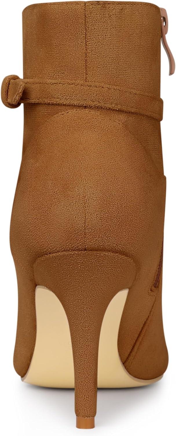 imageAllegra K Womens Pointy Toe Buckle Cross Straps Stiletto Heel Ankle BootsBrown