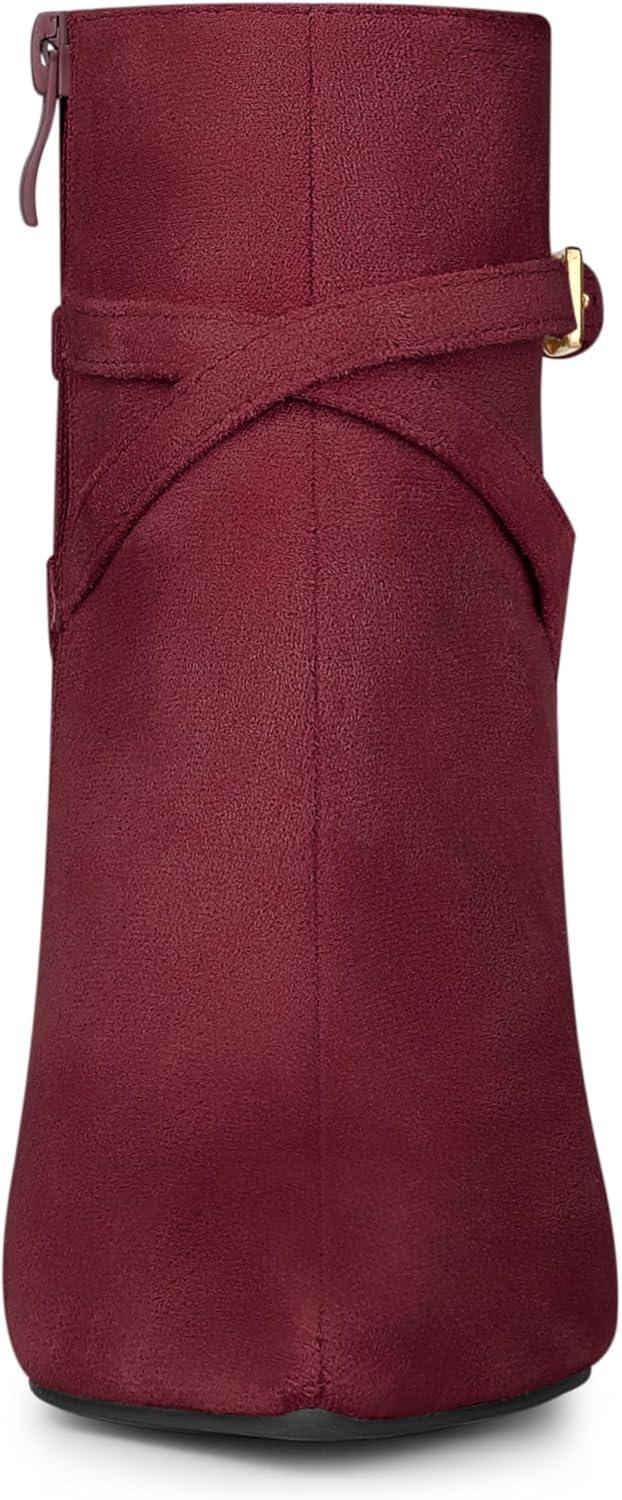 imageAllegra K Womens Pointy Toe Buckle Cross Straps Stiletto Heel Ankle BootsBurgundy