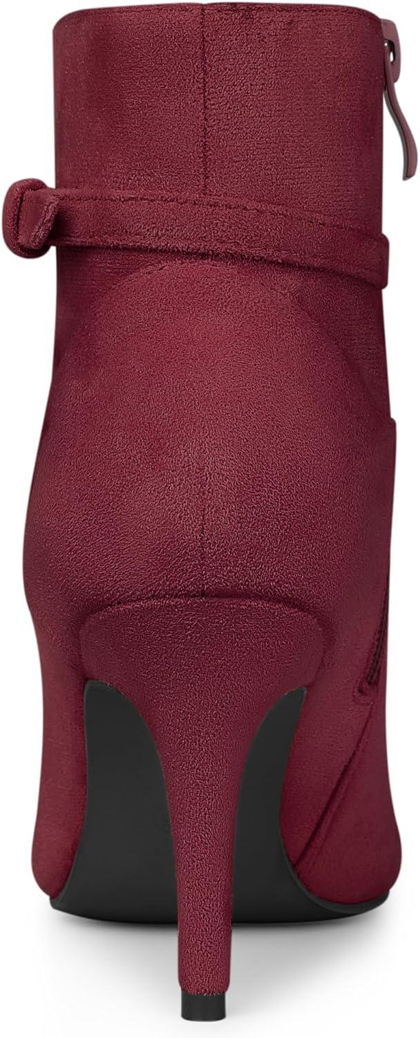 imageAllegra K Womens Pointy Toe Buckle Cross Straps Stiletto Heel Ankle BootsBurgundy