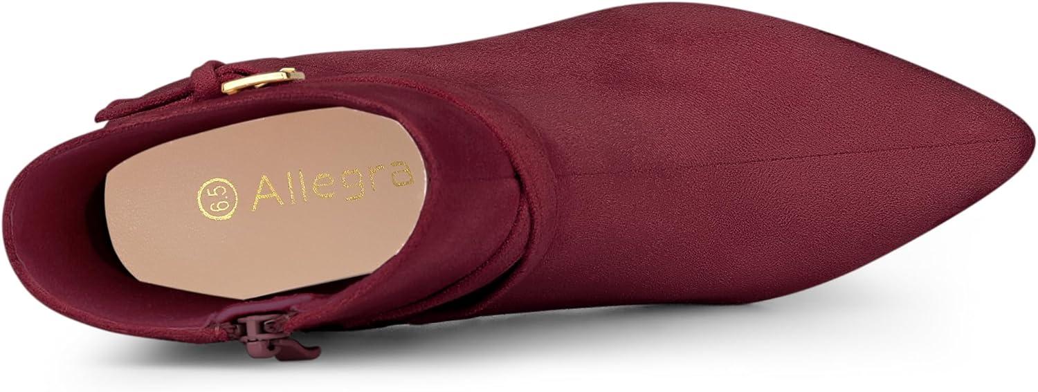 imageAllegra K Womens Pointy Toe Buckle Cross Straps Stiletto Heel Ankle BootsBurgundy