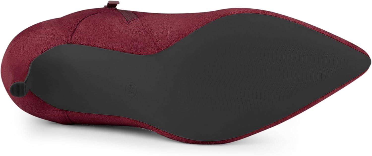 imageAllegra K Womens Pointy Toe Buckle Cross Straps Stiletto Heel Ankle BootsBurgundy