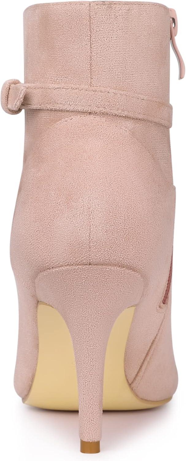 imageAllegra K Womens Pointy Toe Buckle Cross Straps Stiletto Heel Ankle BootsDust Pink