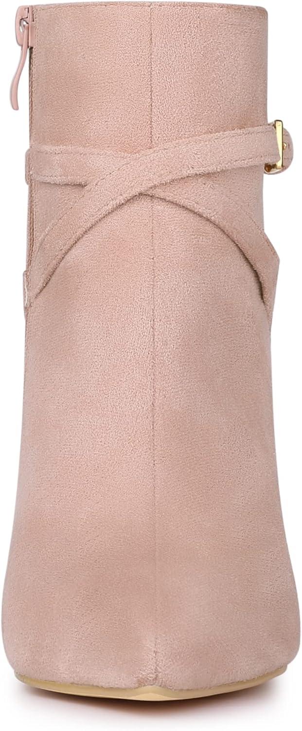 imageAllegra K Womens Pointy Toe Buckle Cross Straps Stiletto Heel Ankle BootsDust Pink